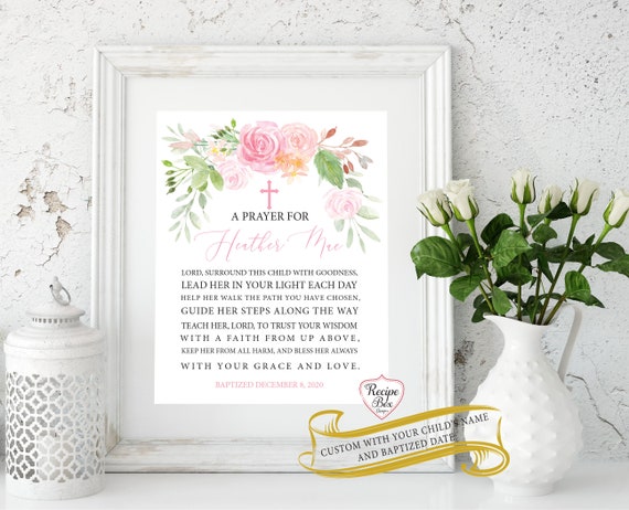 Baptism Prayer for Girl Baptism Prayer for Boy, Baptism Decorations, First Communion, Baptism Print, Christening Wall Print, No Frame