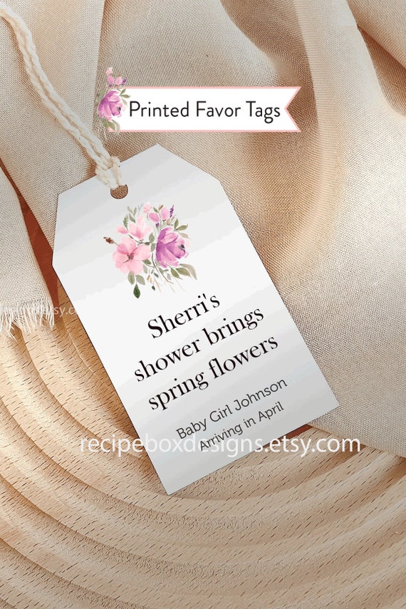 Printed Gift Tags, Spring Flowers Baby Shower, Favor Tags, Printed Favor Tags for baby showers, Spring Flowers