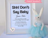 Baby Shower Games Printable, Shh Don't Say Baby, Clothe Pin Game, Baby Shower Game, Baby Shower Ideas, Instant Download Printable Sign 8x10