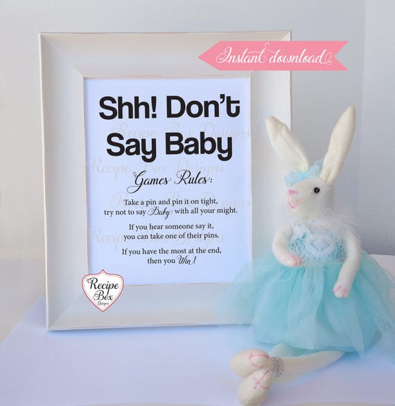 Baby Shower Games Printable, Shh Don't Say Baby, Clothe Pin Game, Baby Shower Game, Baby Shower Ideas, Instant Download Printable Sign 8x10