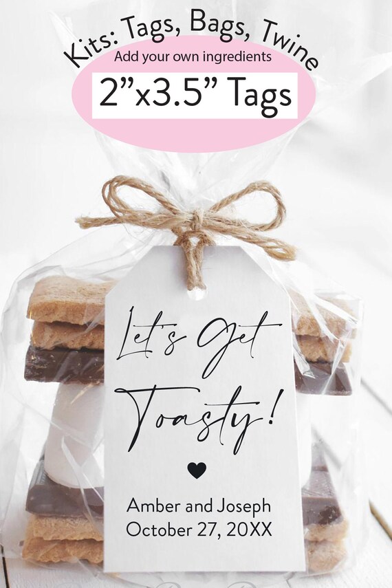 Let's Get Toasty Smore Party Favors Include Bags, Tags, Twine, Favors have no No Food- Lets Get Toasty Custom Tags bags and twine
