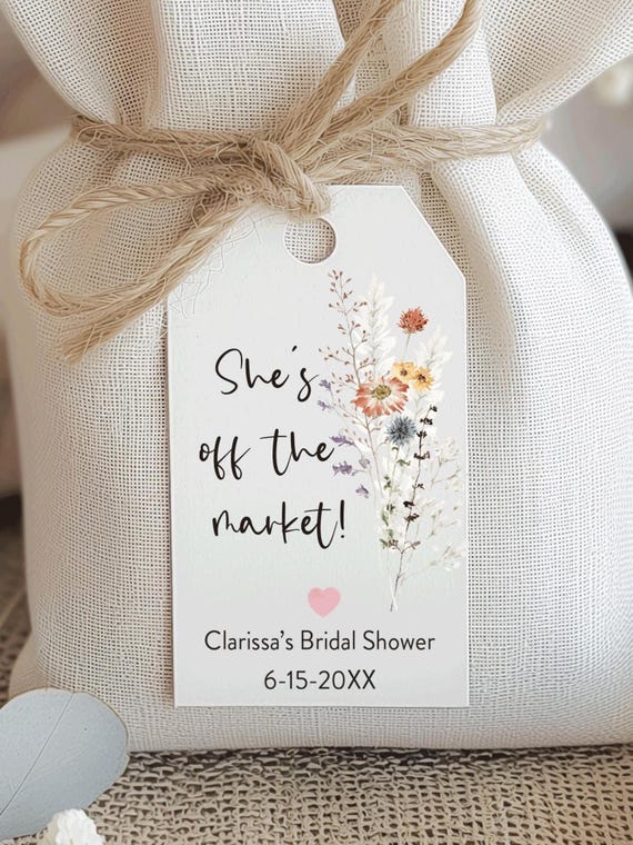 Wildflower shower favor tag, She's off the market, Wildflower thank you favor tag, Printed Wildflower Boho Bridal Shower, Floral Tag