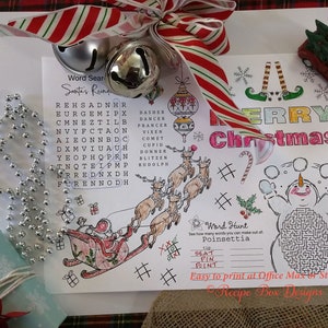 Christmas Placemats for Kids Printable Christmas Kid Table Decor, Christmas Coloring Sheet, Kids Placemat, Instant Download INCLUDES 2 Sizes image 1