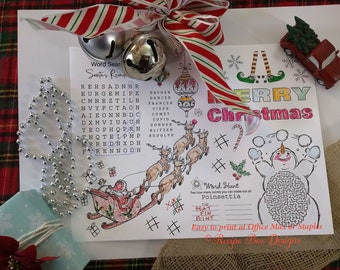 Christmas Placemats for Kids Printable Christmas Kid Table Decor, Christmas Coloring Sheet, Kids Placemat, Instant Download INCLUDES 2 Sizes
