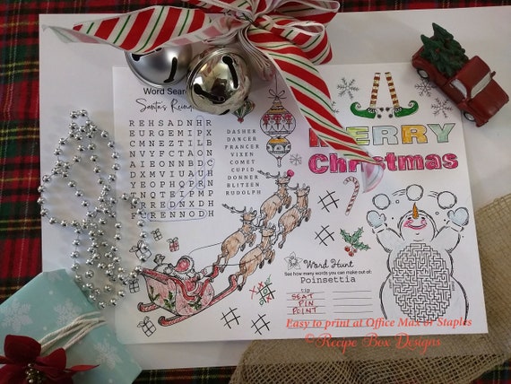 Christmas Placemats for Kids Printable Christmas Kid Table Decor, Christmas Coloring Sheet, Kids Placemat, Instant Download INCLUDES 2 Sizes