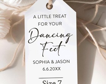 Dancing Feet Flip Flop Tags: Wedding Dancing Shoe Favor Tags Shoe Sizes
