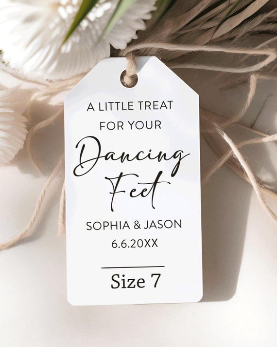 Dancing Feet Flip Flop Tags: Wedding Dancing Shoe Favor Tags Shoe Sizes