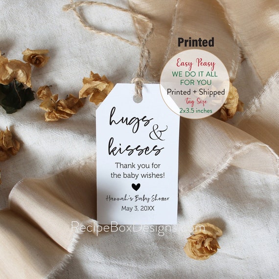 Hugs and Kisses Baby Shower Favor Tags, Printed Baby Shower Tags, Baby ShowerTags, Hugs and Kisses Favor Tags, Favor Tags, 2x3.5 Printed