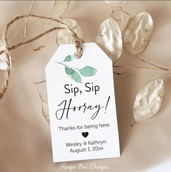 Printed Favor tags for Champagne Bottles, Sip Sip Hooray Tags, Bottle Tag, Wedding Tags, Bridal Shower Tag, Engagement Tags, Favor Tags