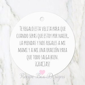 Spanish Baby Shower candle favor tags, A little candle for you to light poem baby prayer, Spanish Baby Shower Tags