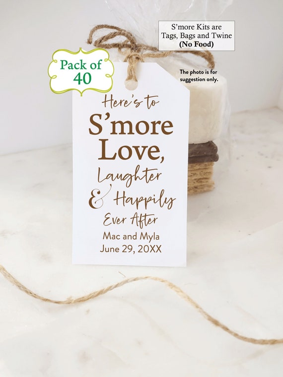 S'more Kits for Happily Ever After Pack of 40 | DIY or Tags | Choice of Ink Color | Kits include Twine, Twisty Ties, Bags and Tags | No Food