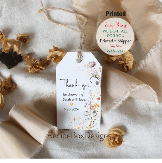 Printed Wildflower baby shower favor tag, Wildflower thank you favor tag, Printed Wildflower Boho Bridal Shower, Boho Wedding, Floral Tag