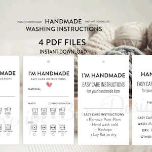 Etiquetas de cuidado para prendas tejidas a mano, crochet, crochet, macramé, imprimibles, descarga instantánea