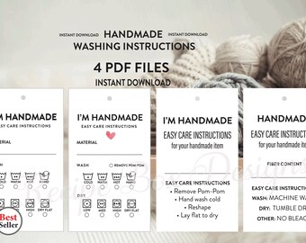 Etiquetas de cuidado para prendas tejidas a mano, crochet, crochet, macramé, imprimibles, descarga instantánea