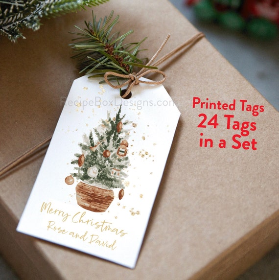 Christmas Gift Tags, Christmas Tree Tags, Personalized Christmas Gift Tags, Holiday Favor Tag, Gold Gift Tag Printed Tags
