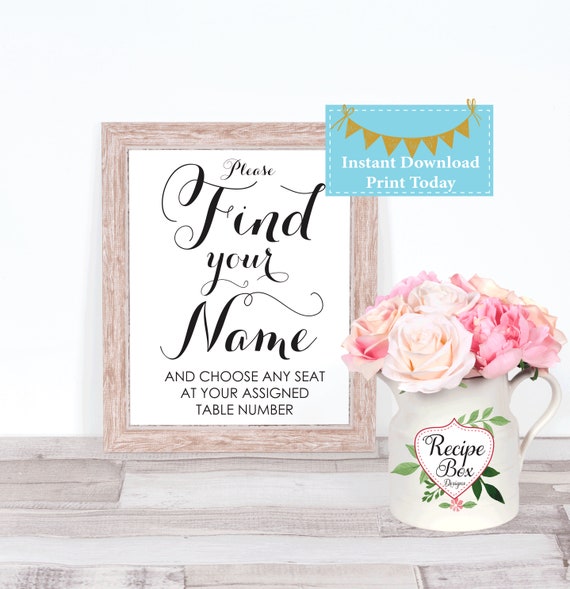Find Your Name, Printable Seating Chart Sign,Printable Wedding Signs, Instant Download, Sign Decor, Seating Chart DIY Download 5x7 or 8x10