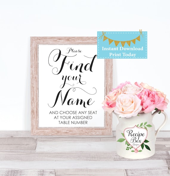 Find Your Name, Printable Seating Chart Sign,Printable Wedding Signs, Instant Download, Sign Decor, Seating Chart DIY Download 5x7 or 8x10