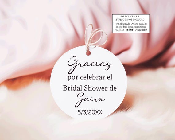 Bridal Shower Spanish and English; Thank you for celebrating, por celebrar Bridal Shower - Round Tags (Strings are Optional)