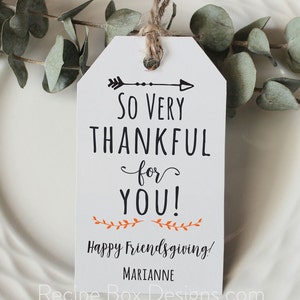 So very thankful Personalized Thanksgiving or Friendsgiving Favor Tags: Thankful Thanksgiving Party