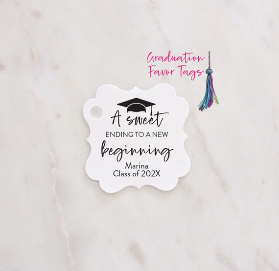 Graduation Favor Tags 2024, Sweet Ending to a New Beginning, Gifts for the Graduation party decorations, party favor tags