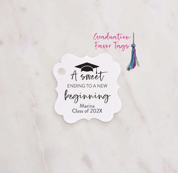 Graduation Favor Tags 2026, Sweet Ending to a New Beginning, Gifts for the Graduation party decorations, party favor tags