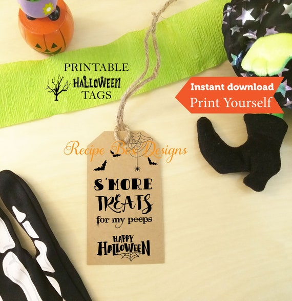 Printable Halloween Bag Tags, S'mores Halloween Treat Bag Tags, S'more treats for my favorite peeps, Classroom Gift, Smore Treats Tags