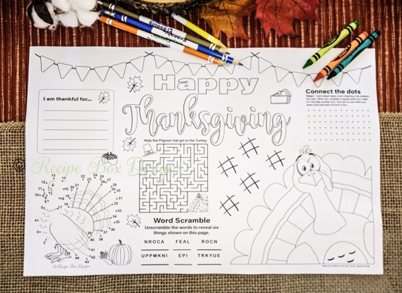Thanksgiving Placemats for kids Printable, Kid Table Decor, Coloring Sheet, Thanksgiving Kids Activities Placemat, Instant Download