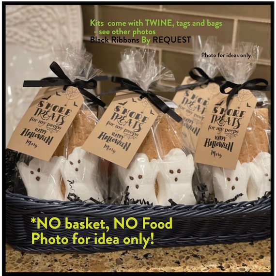 Halloween Smores Favor for Trick or Treats includes the bags and twine, NO Food, S'mores Party Favor Kits = Clear Bag, Tag, Twine "No Food"