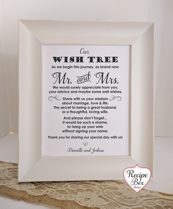 Wedding Wish Tree Please leave your advice and wishes for the new Mr and Mrs Sign, 5x7 or 8x10 Wedding Sign Advice and Wishes Sign NO Frame