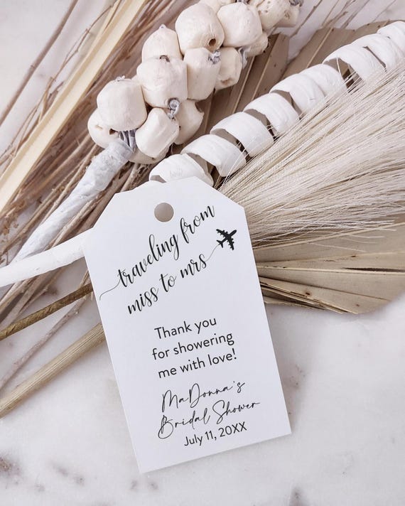Printed Favor Tags, Bridal Shower Favor Tags: Traveling from Miss to Mrs