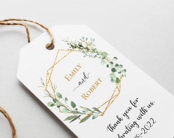 Printed Favor Tags: Greenery, Gold Frame, Wedding, Shower, Birthday
