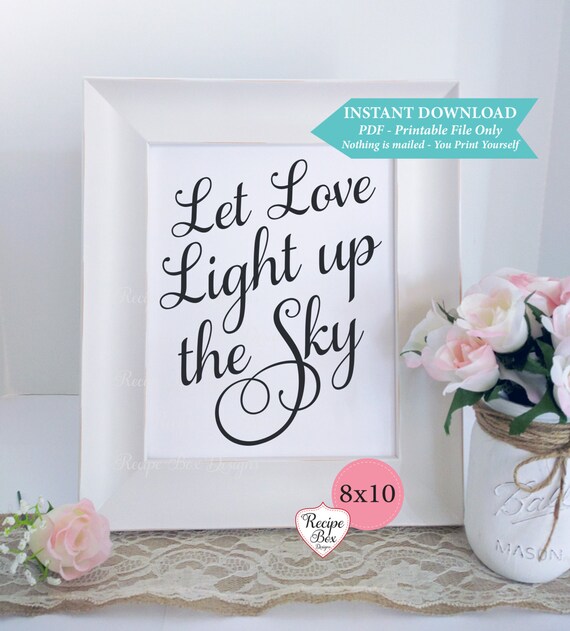 Wedding Sign Printable, Glow Stick Sign, Sparkler Sign, Let Love Light Up the Sky, Fireworks Printable Sign, Template, PDF, Instant Download