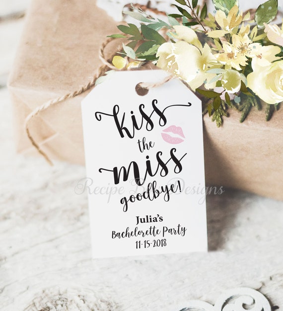 Bridal Shower Favor Tags, Kiss the Miss Goodbye Favors for Bridal Shower Miss to Mrs Bachelorette Favor Tags Shower Favor Tag