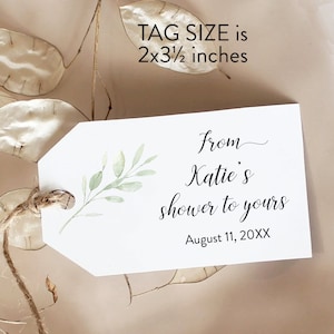 From My Shower to Yours Tags, Bridal Shower Favor Tags Printed Thank you tag Custom Gift Tags Gift Tags, Baby Shower Tags, Greenery Leaves image 1