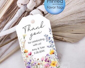 Printed Wildflower Favor Tags; Wedding and Bridal Shower Favor Tags