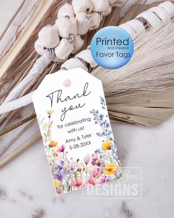 Printed Wildflower Favor Tags; Wedding and Bridal Shower Favor Tags