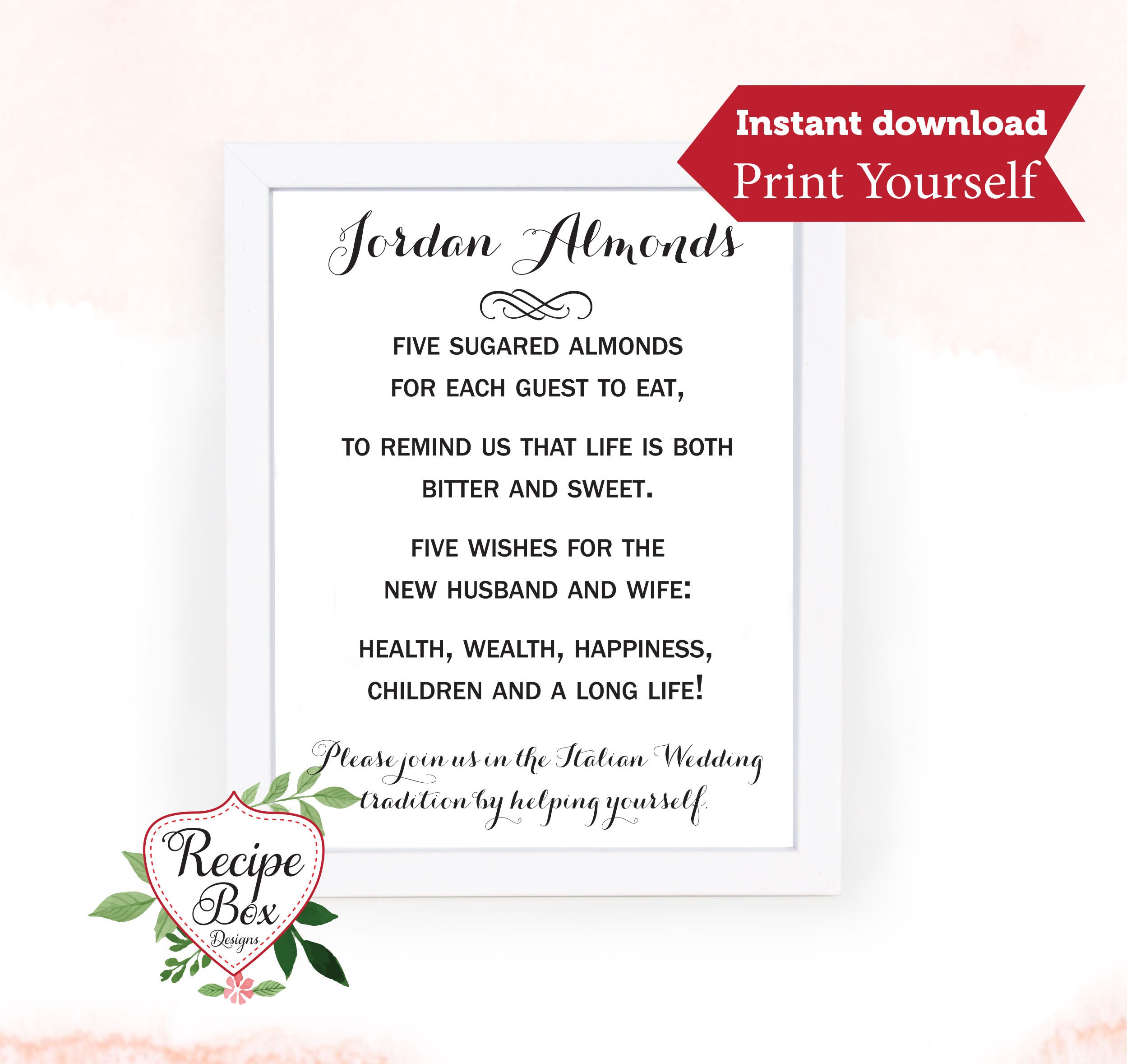 Jordan Almonds Wedding Sign Italian Tradition Wedding Bomboniere