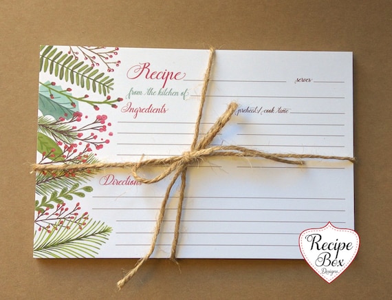 Christmas Recipe Cards, 4x6 printed Recipe Cards, Mom Gift, Kitchen Gift, Holiday Ferns Recipe Cards, Select Amount - Recipe Box Designs