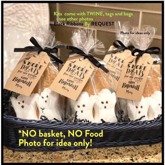Halloween Smores Favor for Trick or Treats includes the bags and twine, NO Food, S'mores Party Favor Kits = Clear Bag, Tag, Twine "No Food"