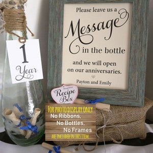 Message In The Bottle with Mini Tags and Sheets of Paper Only Wedding Sign Beach Wedding 8x10 NO Ribbons, Bottle or Frame image 1