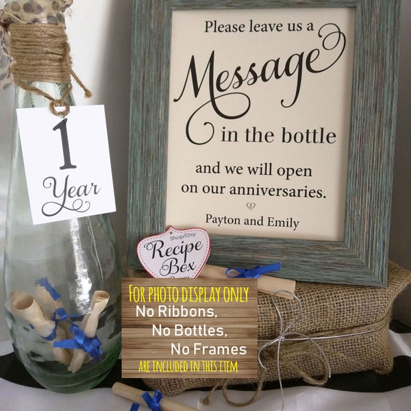 Message In The Bottle with Mini Tags and Sheets of Paper Only Wedding Sign Beach Wedding 8x10- NO Ribbons, Bottle or Frame