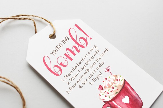 Hot Chocolate BombTags, Valentine's Day Favor Tags, You're The Bomb, Favor Tags Valentine's Day