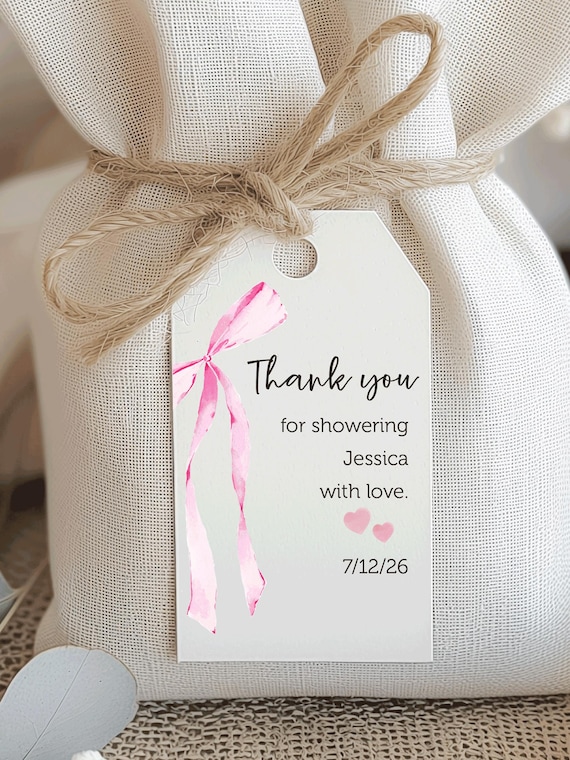 Baby Shower Favor Tags, Blue Bow Ribbon Printed Baby Shower Tags, Thank you favor Tags, Tags for thank yous, Favor Tags, 2x3.5 Printed