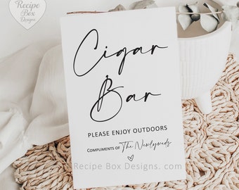 Cigar Bar Printable Wedding Sign, Modern or Minimalist Cigar Signage from the bride and groom, Instant Download Printable Sign wedding favor