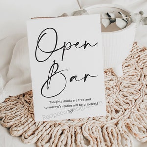 Open Bar Wedding Sign, Printable Signs, Instant Download, Modern ...