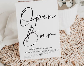 Open Bar Wedding Sign: Minimalist Modern Printable (Digital Download)