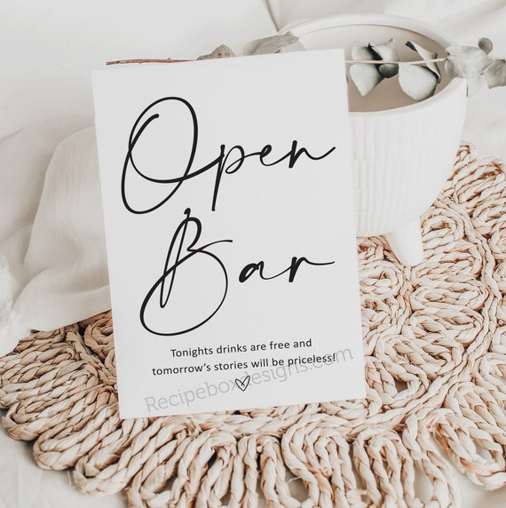 Open Bar Wedding Sign, printable signs, instant download, modern wedding, minimalist wedding, wedding printable, wedding sign