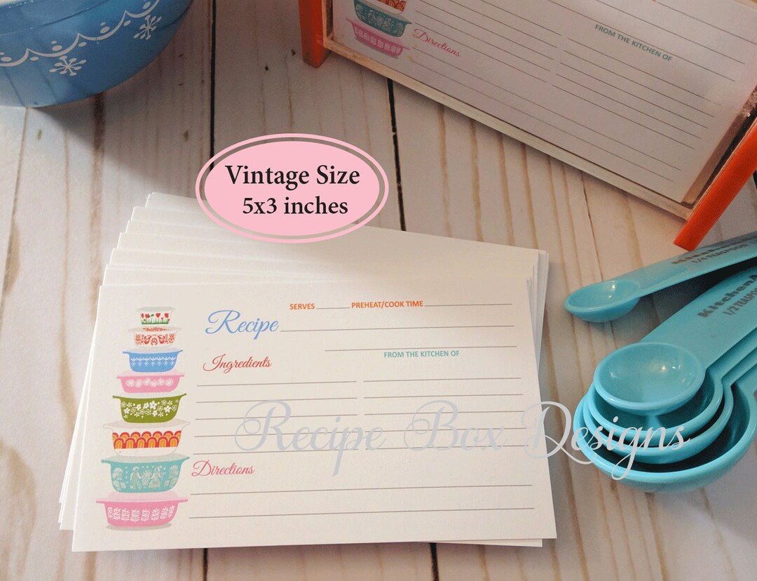 Pyrex Style Recipe Cards Printable, 3x5 Bridal Kitchen Shower, Set of ...