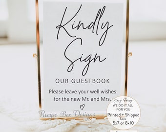 Kindly Sign Well Wishes Guest Book, Mr and Mrs Guest Book, Kindly Sign Well Wishes, Print only NO Frame