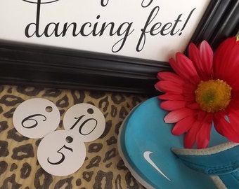 A little treat for your dancing feet, Dancing Shoes Size Tags, Dancing Feet Sign and Tags, Wedding Sign Flip Flops, Tags for Flip Flops